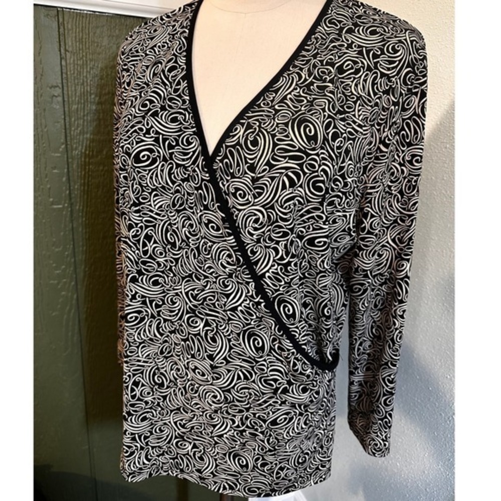 Studio M Swirl Print Faux Wrap Top & Skirt Set Black White Retro Boho Chic XL